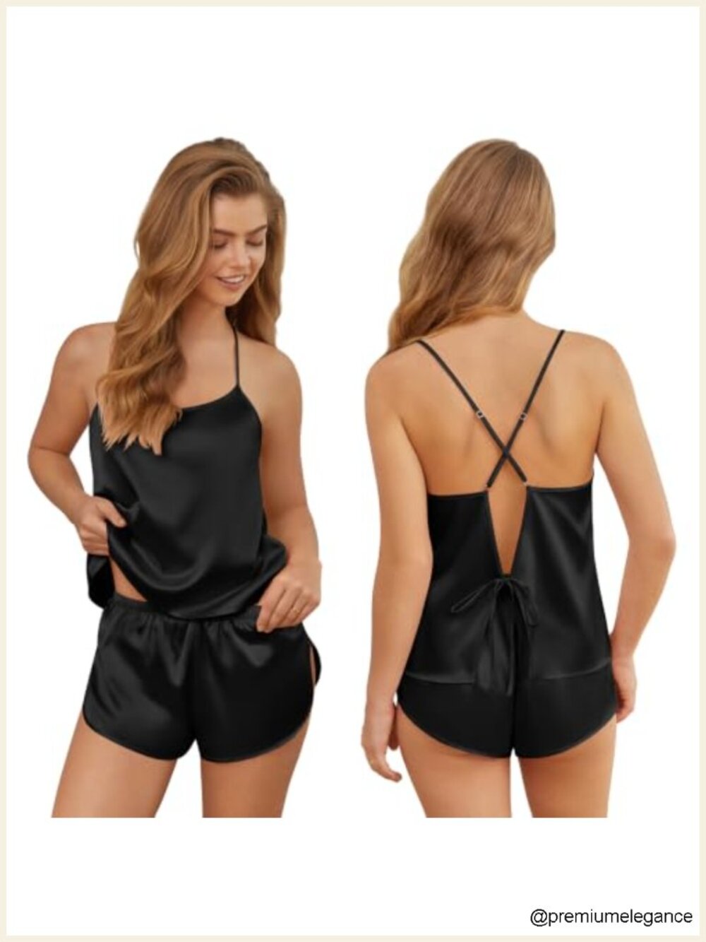 Satin Silk Pajama Set for Women, 2 Piece Backless Lingerie Sleepwear, Cami